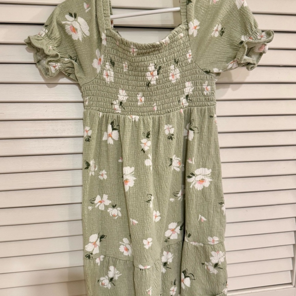 Carter’s Girls Floral Smocked Bodice Dress - Sage Green